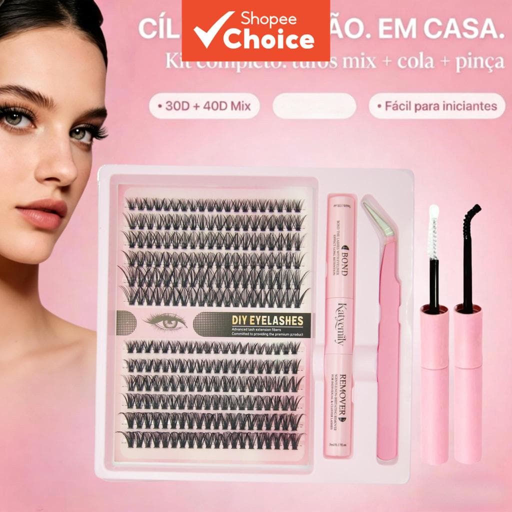 Kit de Extensão de Cílios DIY KATYEMILY – 240 Cílios Mistas, Volume Natural Cílios em D, 20P-30P-40P, Inclui Cola de