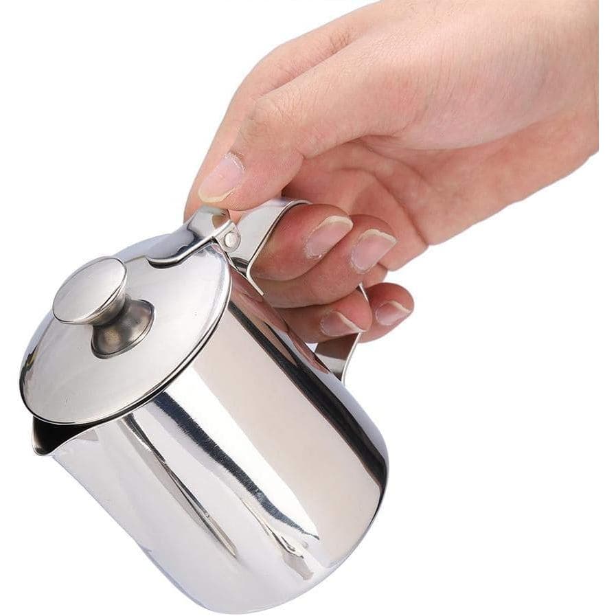 Stainless Steel Coffee Cup Mug Milk Frothing Pitcher Jug with Lid for Latte Coffee Art for Office Kitchen with handle(35