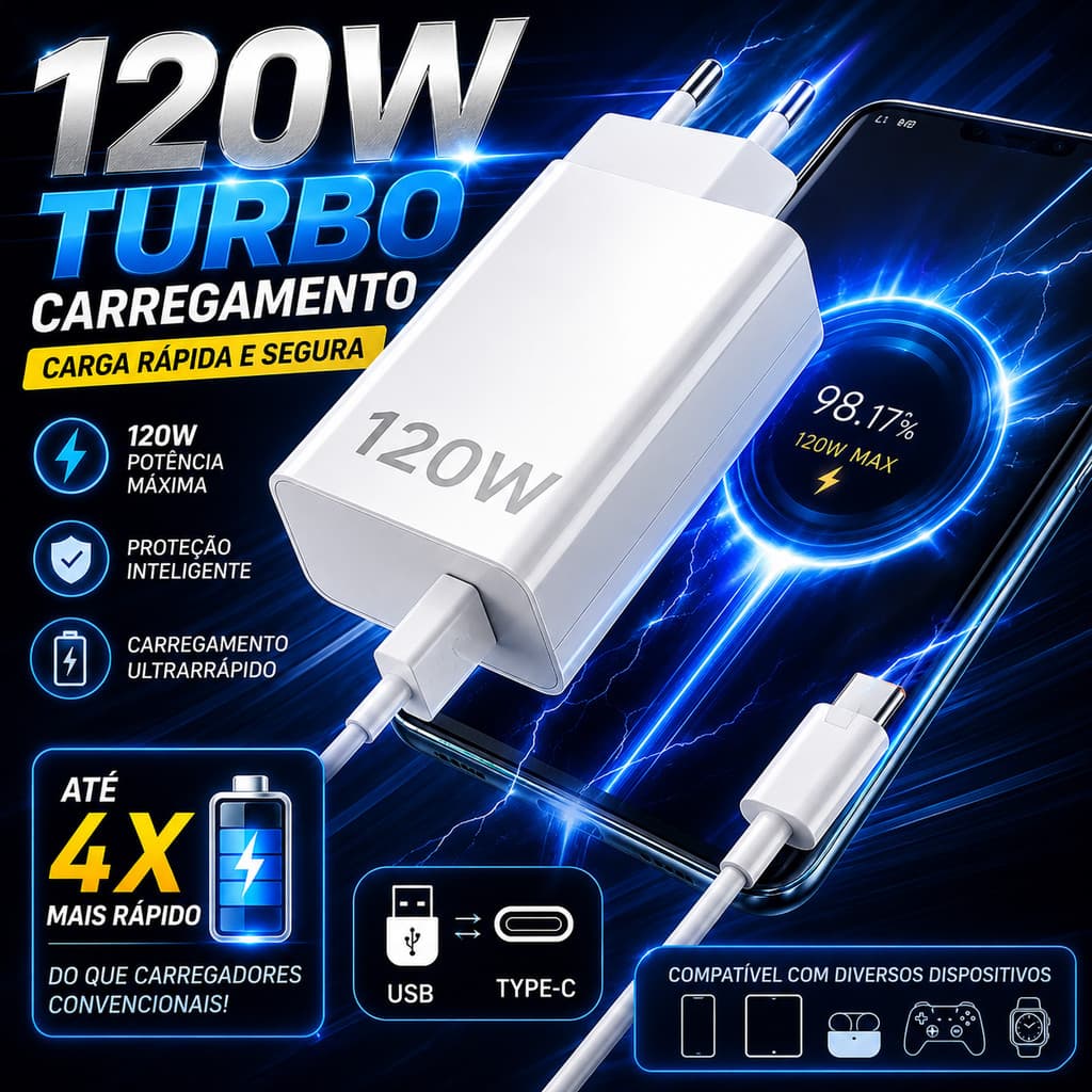 Carregador rápido de 120W com 6A USB C cabo 1M para Mi Turbo Charge Turbo Power Cabo USB + Cabo Tipo C