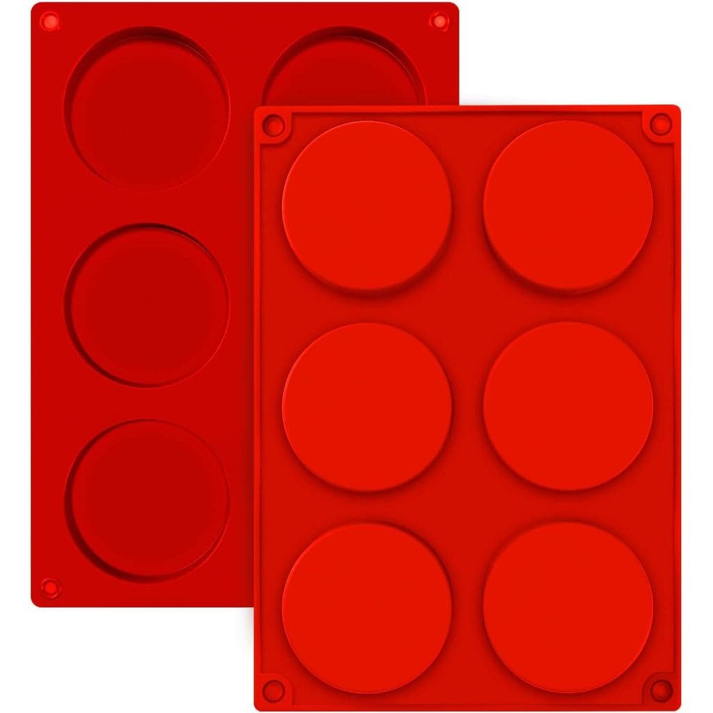 Formas de Silicone Vermelhas para Muffins, Formas Redondas Antiaderentes de 2 Polegadas, Forma de Silicone com 6 Cavidad