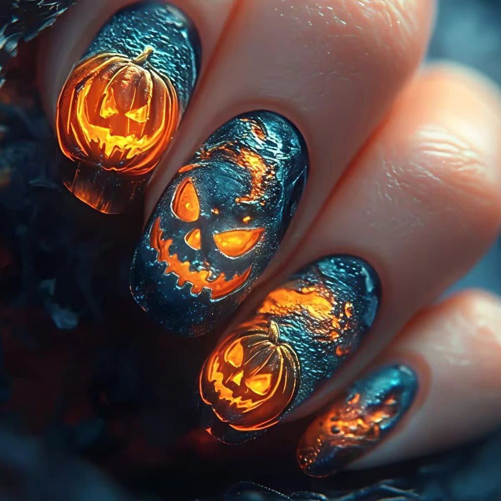 24 peças Halloween manicure quadrado Lava manicure escuro engraçado estilo abóbora Wearable manicure azul unhas