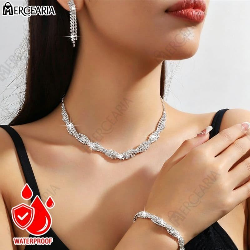 KIT4 Conjunto Elegante De Joias De Casamento 3 Em 1 Para Noiva , Colar , Brincos , Pulseira-ME