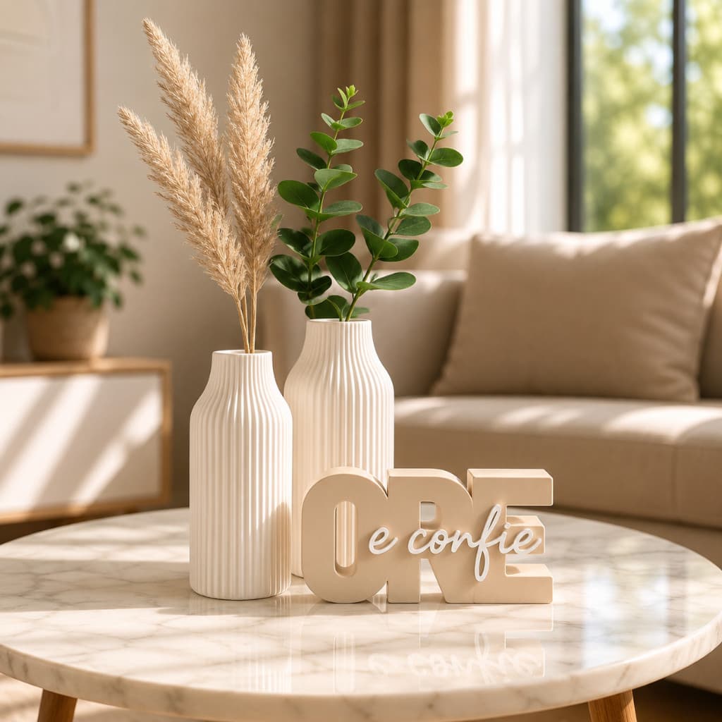 Kit Decorativo "Ore e Confie" com Vasos Minimalistas–Fé, Inspiração e Estilo para Sua Casa-Presente