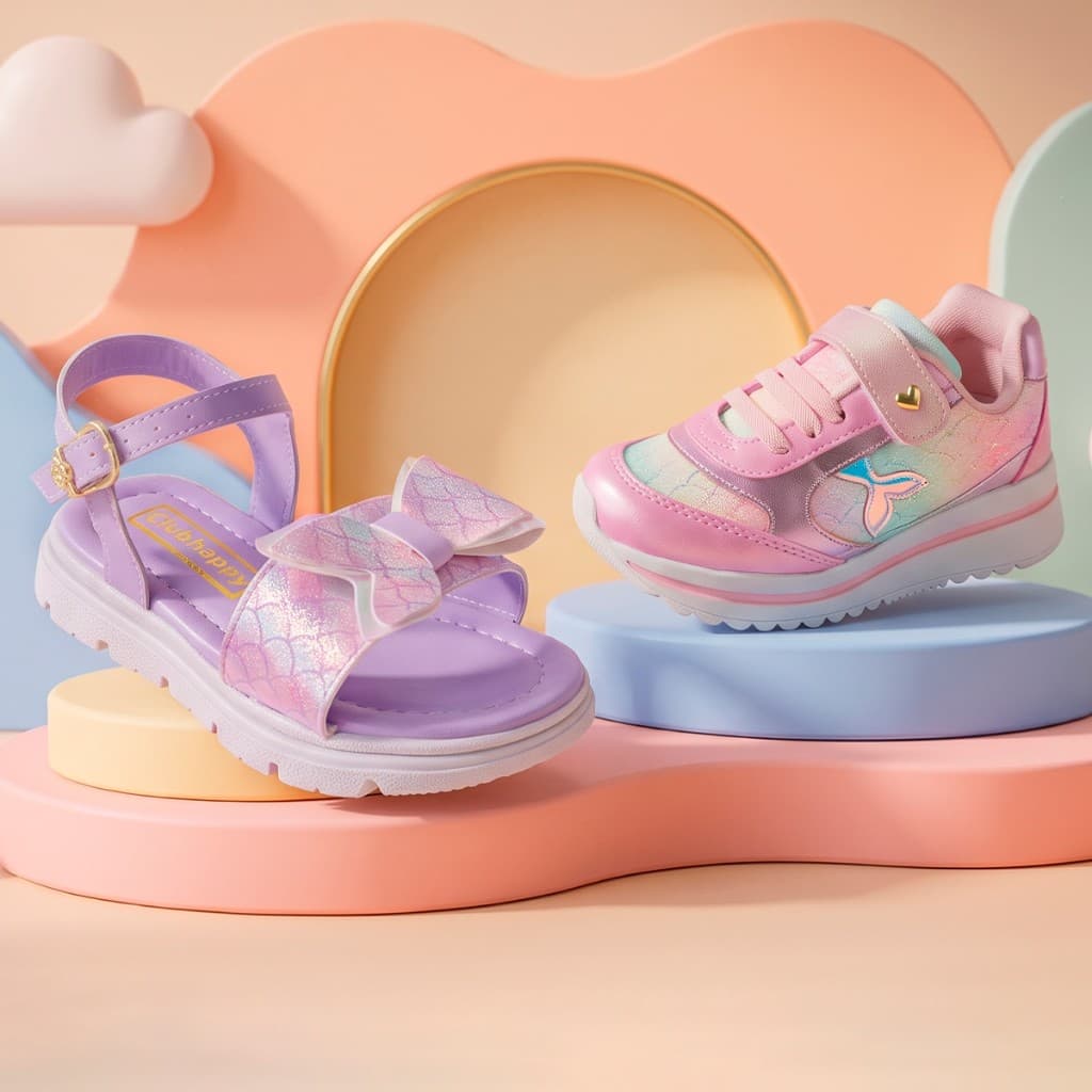 Kit Tenis Infantil Menina Sereia e Sandalia Infantil Menina Sereia Tenis infantil Feminino Sandalia