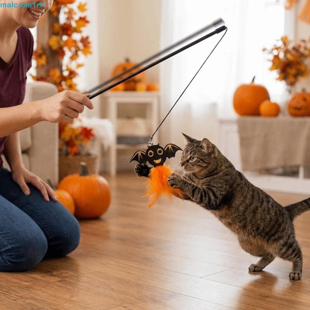 MALCOLM 3 Peças De Brinquedos Para Gatos De Halloween , Brinquedo Interativo Engraçado De Varinha De Gato Poste De Penas