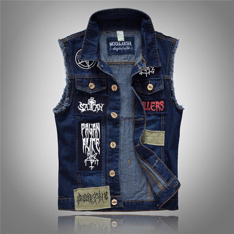 Motocicleta Masculina Sem Mangas Denim Colete Botão Casual Streetwear Em Camadas Topo Diário Festa Roupas De Viagem