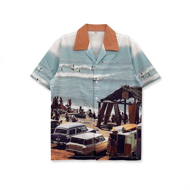 [Novo produto] Camisa estampada de manga curta com placa de tamanho europeu americano masculino retrô praia casal camisa