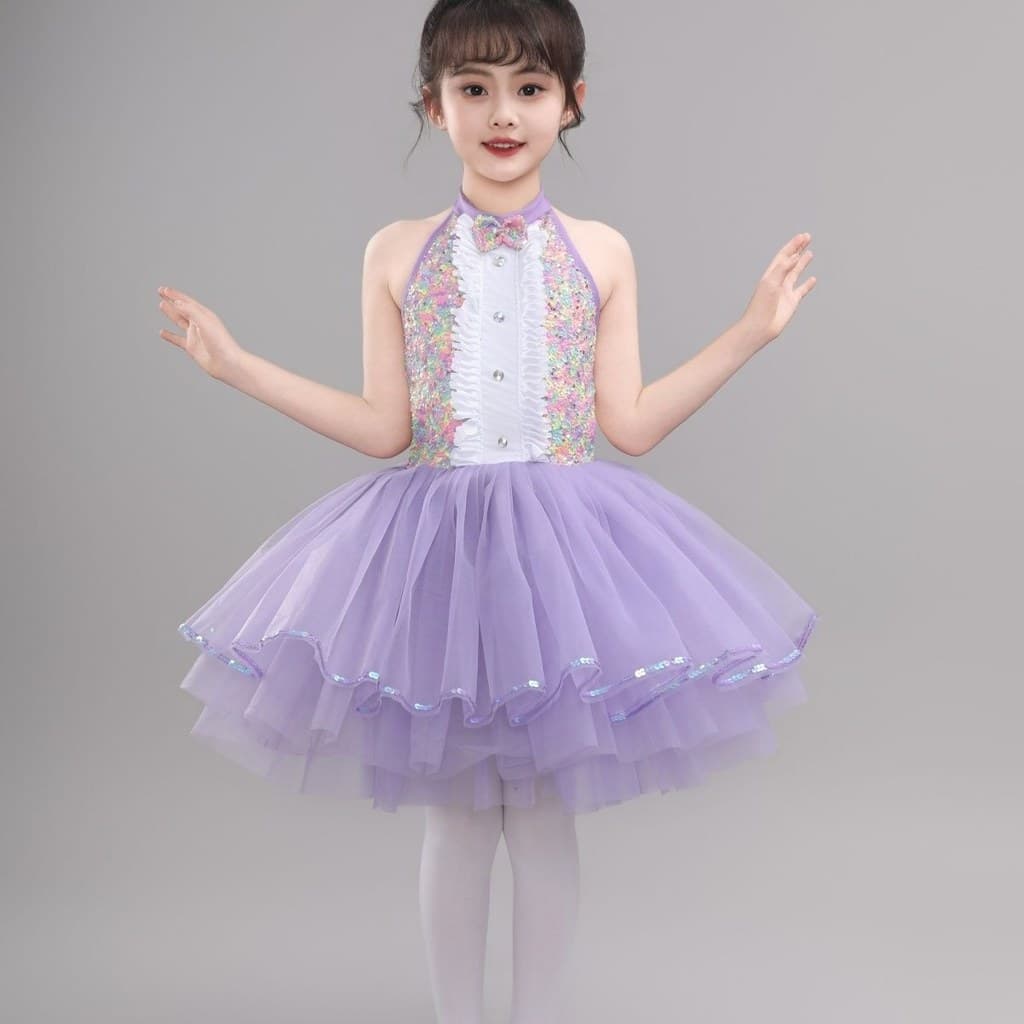 Dia do dia novo estilo desempenho traje gaze saia Pettiskirt traje de dança vestido de lantejoulas bonito vestido de pri
