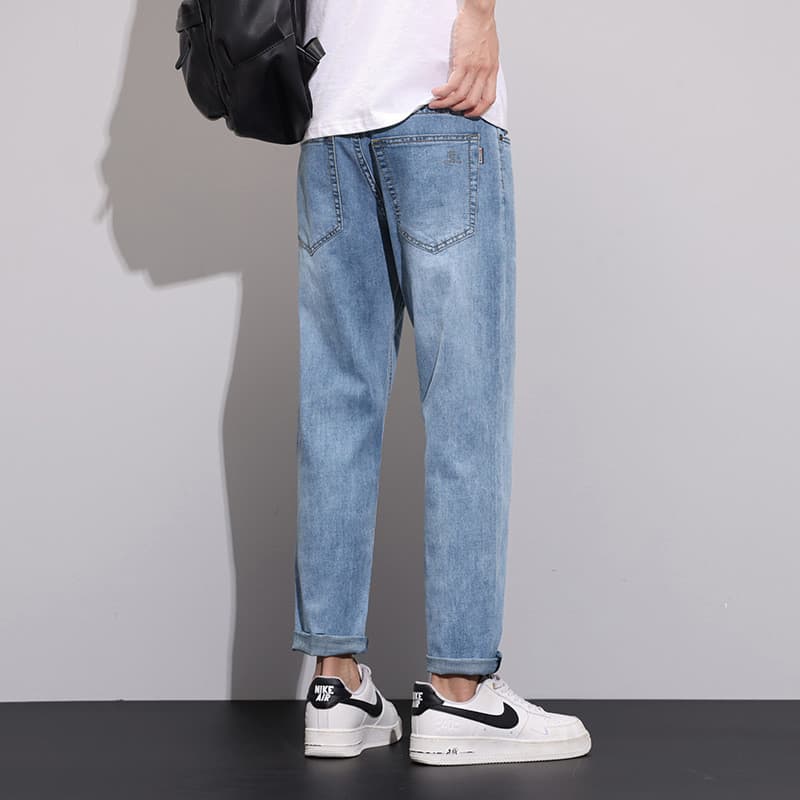 Calças de brim masculinas estilo fino tornozelo comprimento Street Wear magro-ajuste calças de perna reta versão coreana
