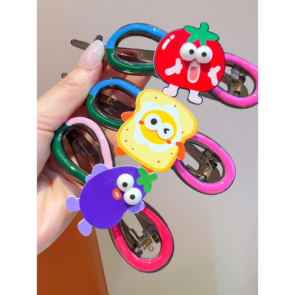 Meninas volta cabeça placa crianças grampo de cabelo dos desenhos animados torção clipe primavera estável Anti-deslizame