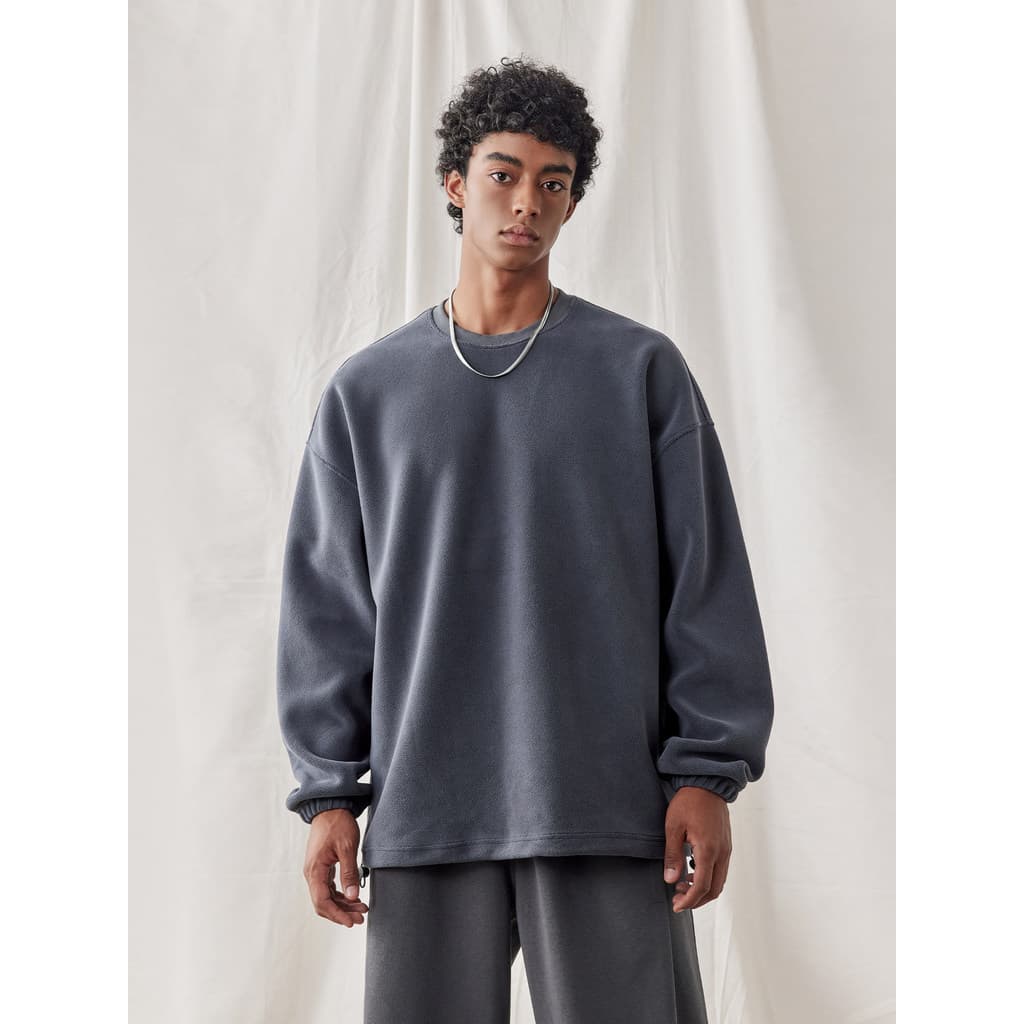 BD Hem Cordão Pesado Gola Redonda Moletom Casual Solto Pulôver Moletom Masculino Inverno Flee