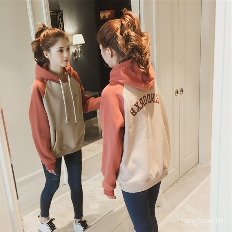 Forro de lã engrossado moletom feminino novo estilo 2023 estudante versão coreana na moda manga longa solta ulzzang com