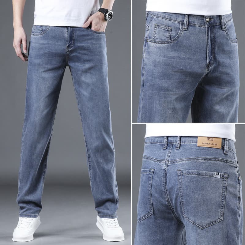Tencel Jeans Masculino Leve Macio High-End Jeans Masculino Slim-fit Reto 2026 Calças de Verão