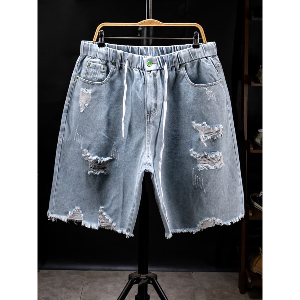 Street Wear rasgado Jeans masculino verão estilo fino lavado Harem calças adolescente solto pés pequenos cordão tornozel