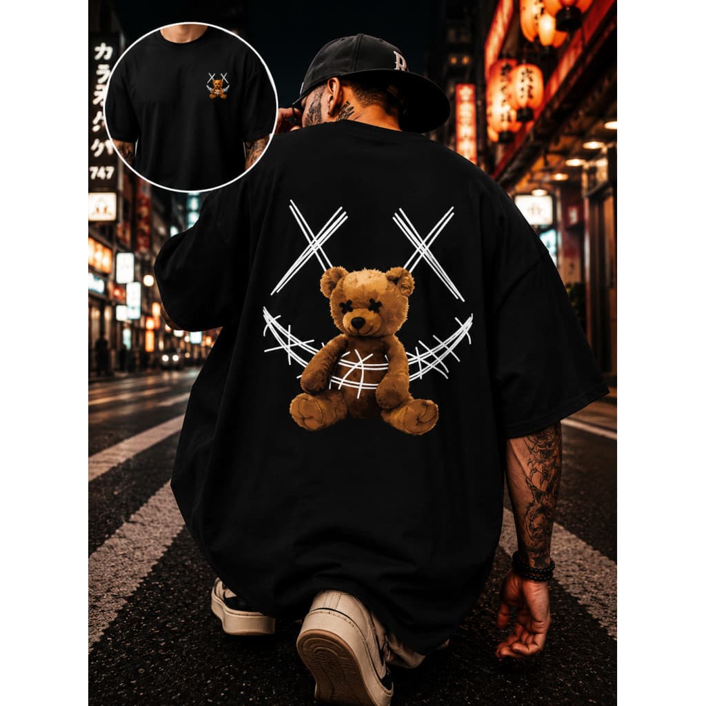 Camiseta Urso Teddy Dark Streetwear Estampada Y2K Hip Hop Estilo Urbano