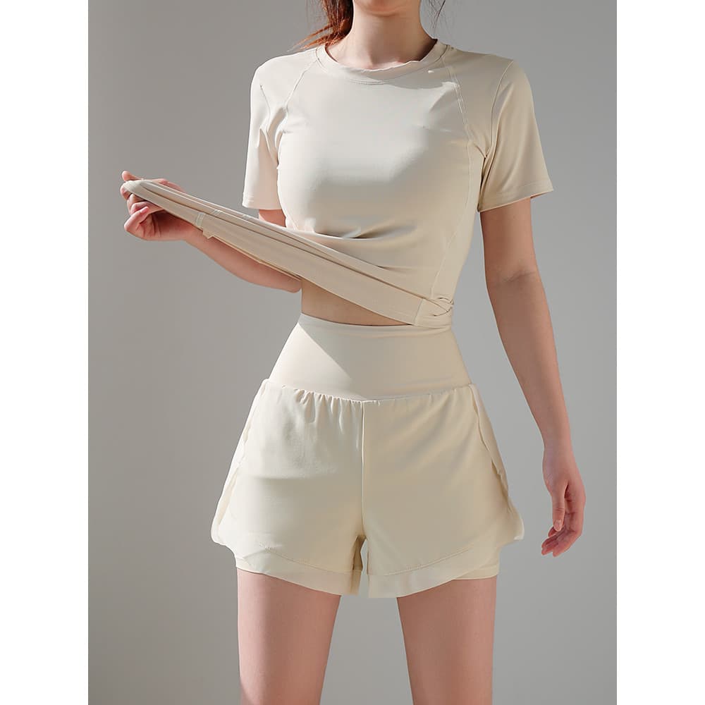 Roupa de fitness de secagem rápida terno roupas de fitness de manga curta camiseta cintura alta Shorts esportivos femini
