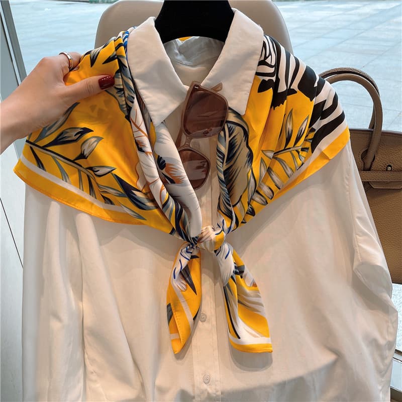 Zebra folha grande lenço quadrado feminino primavera outono moda usar pequeno xale colete imitação de seda 90cm lenço de