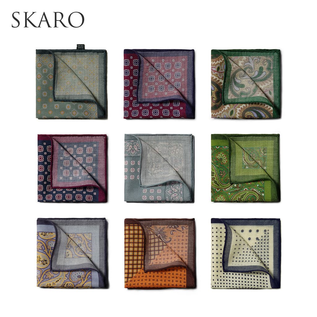 [Feito à mão 100% lã] SKARO terno masculino bolso quadrado terno pequeno lenço quadrado lenço de seda lenço no peito cai