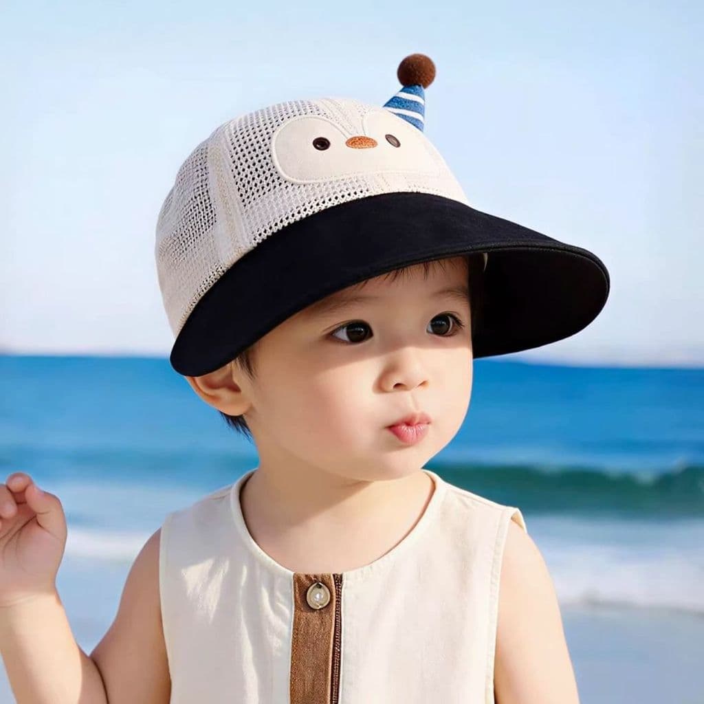 Chapéu de bacia de malha para guarda-sol infantil de 7 a 30 meses, masculino, feminino, desenho animado, bebê, protetor