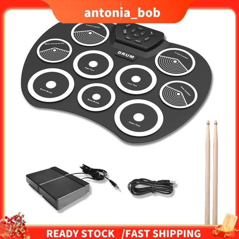 Conjunto De Bateria Eletrônica Tambor Enrolado À Mão Interface MIDI De 9 Almofadas Suporta Jogos Portátil Com Pedais De