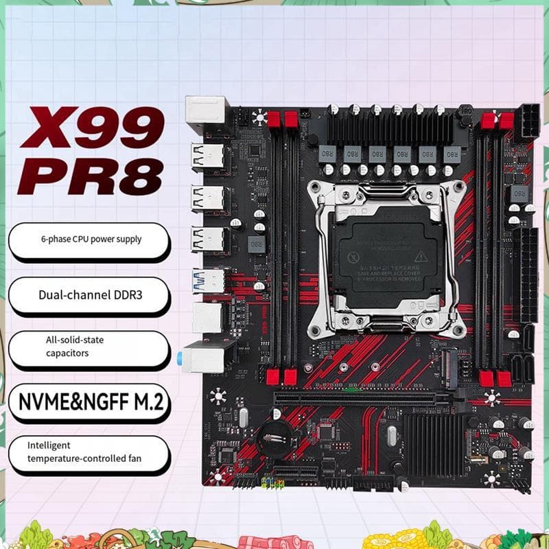 Placa-Mãe X99 PR8 Canal Duplo NVME M . 2 SATA 3.0 Suporte LGA 2011-3 DDR3 RAM Xeon E5 V3 CPU