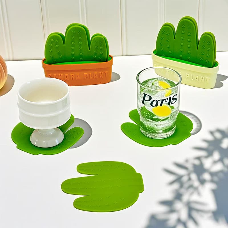 Conjunto de porta-copos de Silicone de cacto criativo com Base de armazenamento e isolamento térmico antiderrapante