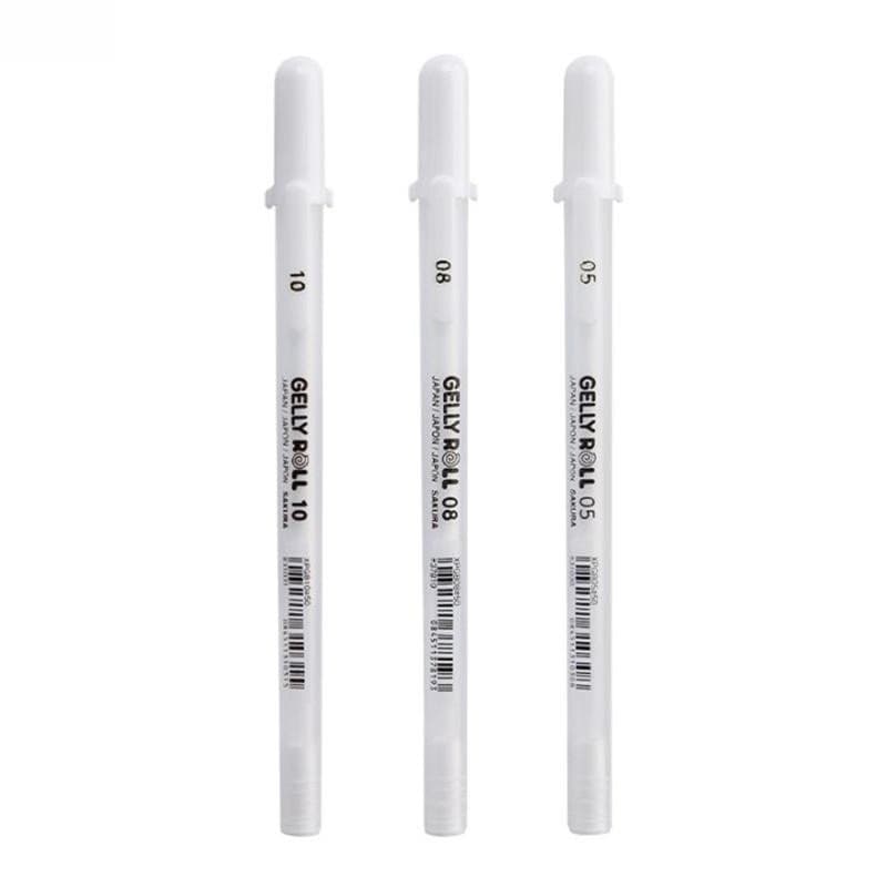 Caneta De Gel Sakura Gelly Roll Cor Branca 0.5 Mm 0.8 1.0 Marke De Alta Luz Pintura Artística Em Papelão Preto C