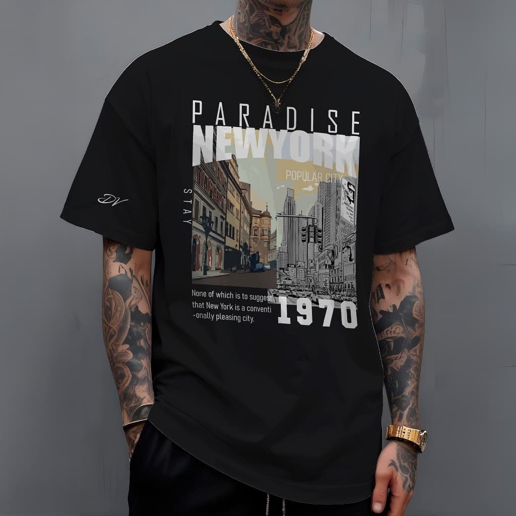 Camiseta Masculina New York Paradise Camisa T-Shirt Manfinity 100% Algodão