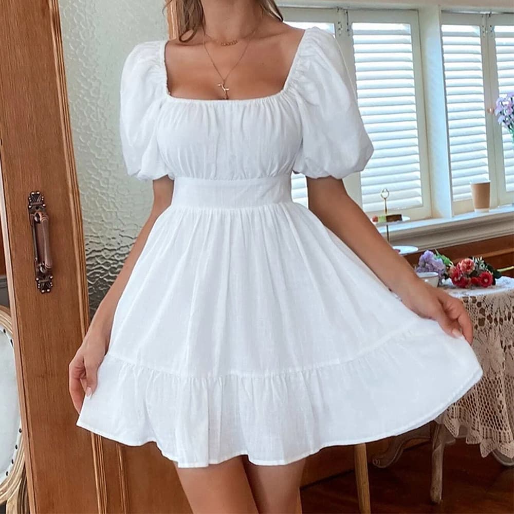 Moda Feminina Europeia e Americana 2026, Novo Vestido Curto Sem Costas, Doce e Elegante para o Dia a Dia de Verão