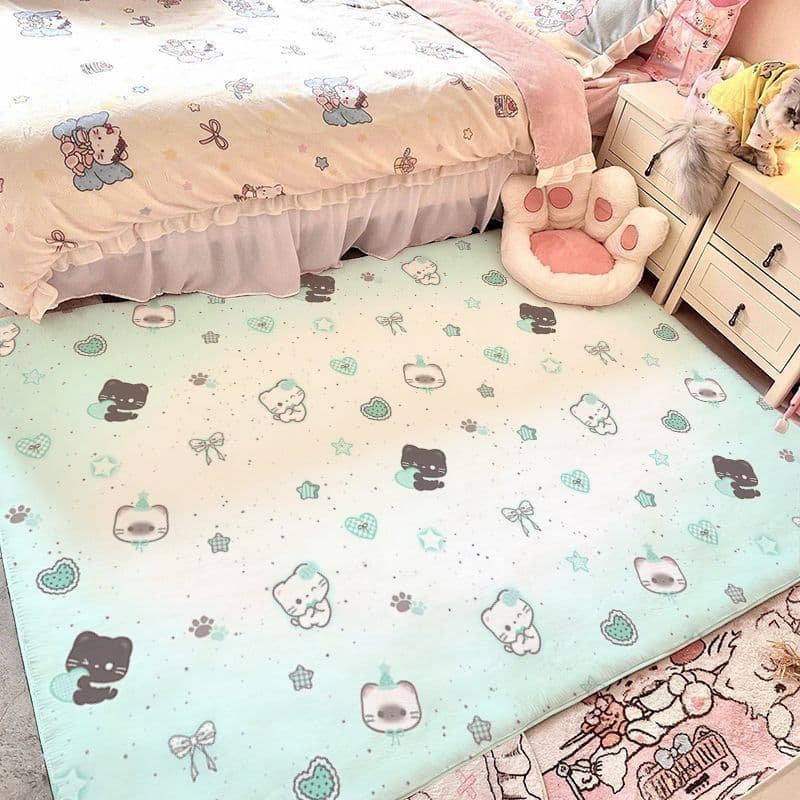 Bonito hortelã mar sal gato imitação de caxemira tapete dormitório quarto decoração cabeceira tapete quarto pé