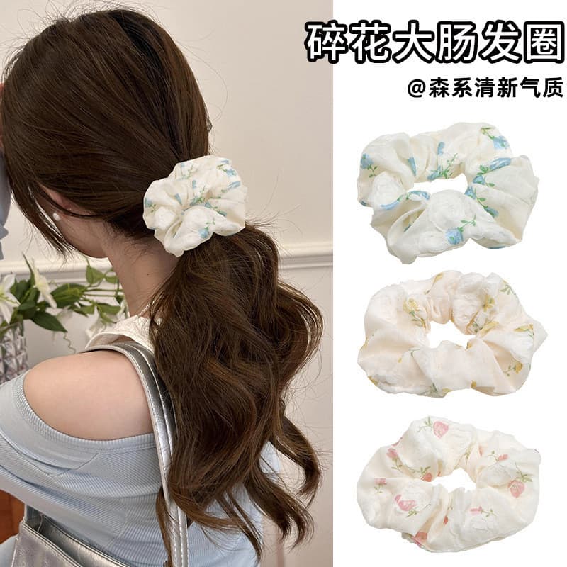 Mori estilo Floral Scrunchy anel de cabelo feminino plissado Seersucker bandana 2024 novo estilo alta elasticidade peque