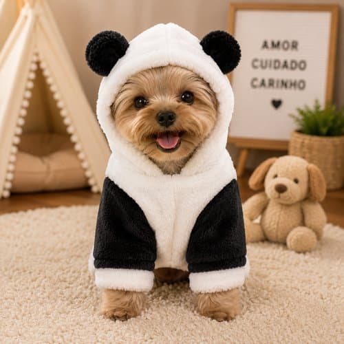 Roupa Pet Adesivo Panda Branco Conforto Estilo Protecao Animal