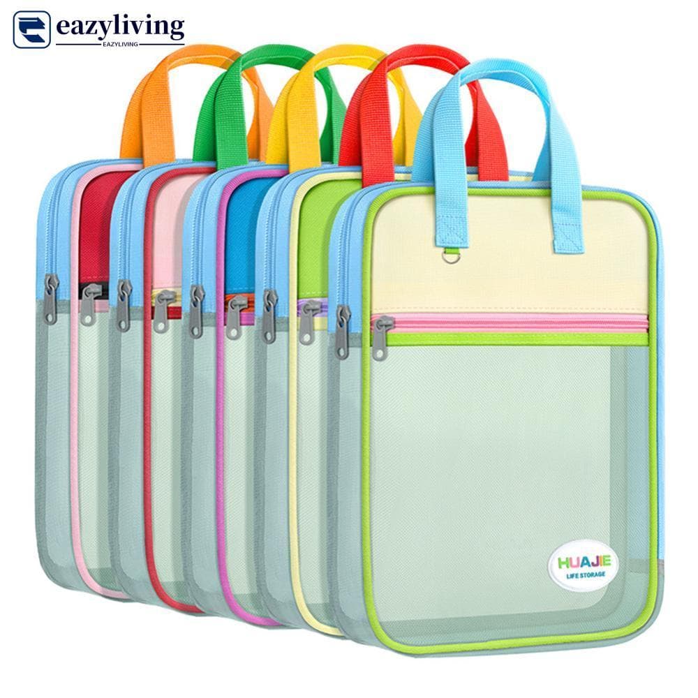 EAZYLIVING Estudante Saco De Arquivo Portátil Dopamina Cor Tote Grande Capacidade Em Forma De L Zíper Malha Pasta Exame