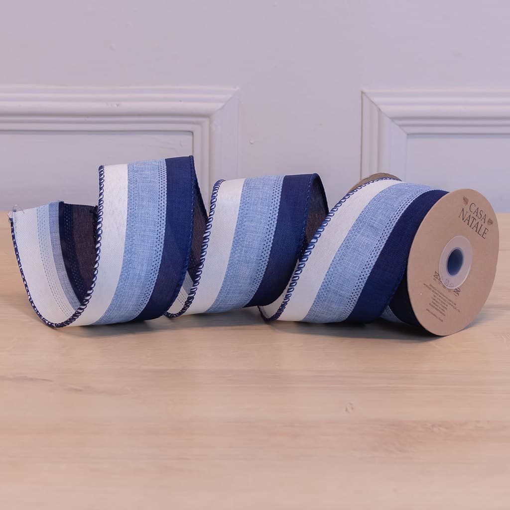 Fita Natalina Azul e Branco Decorativa 6,3cm x 9,14m