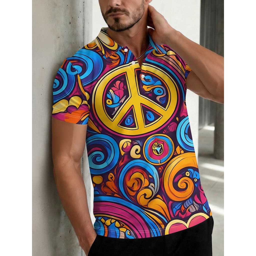 Camisa POLO Masculina Esta Camisa POLO Estampada com Estilo Colorido Lindo Retro.