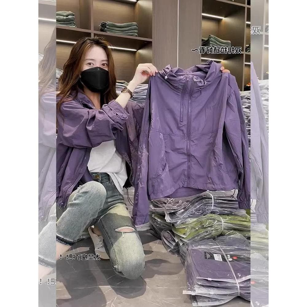Roxo protetor solar roupas femininas verão 2026 novo estilo solto gola alta de manga comprida protetor solar roupas capu