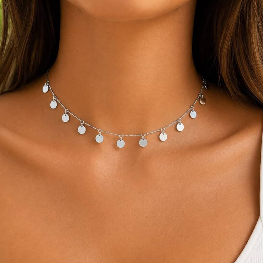 Gargantilha choker medalhinha bolinha pendurada a prata 925 antialérgico
