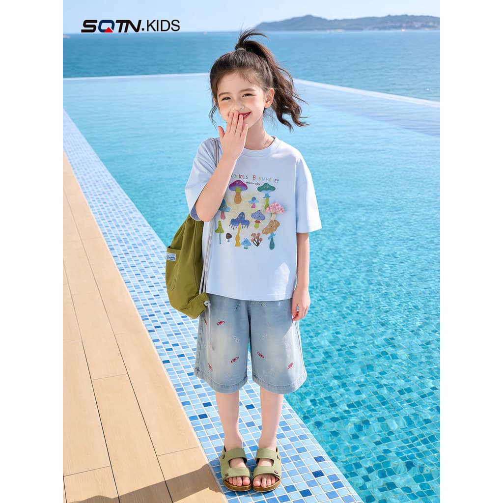 Meninas camiseta de manga curta verão 2026 novo estilo médio-grande crianças legal meia manga verão crianças dos desenho