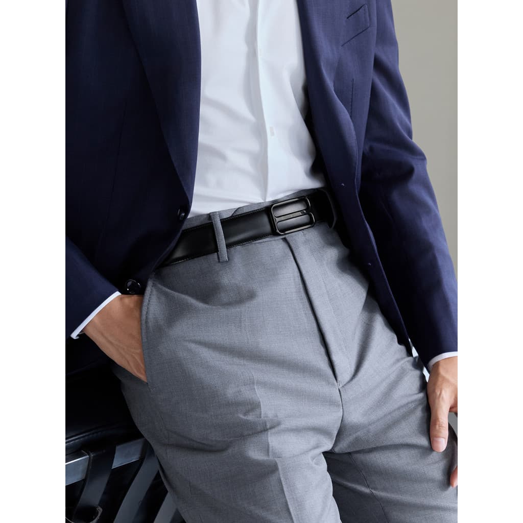 ThomWills Cinto masculino de couro genuíno preto brilhante couro puro fivela automática roupa Formal cinto masculino