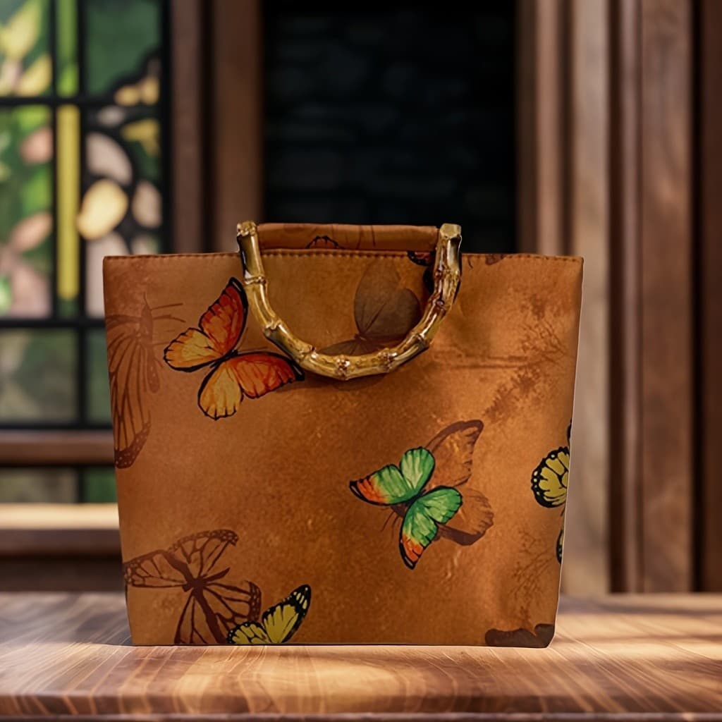 Bolsa grande com padrão de borboleta dupla face, capacidade Super grande, feita à mão, fechamento com zíper, estilo étni
