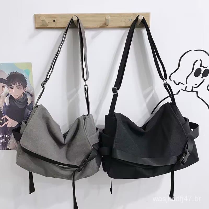Bolsa de lona unissex, bolsa de ombro retrô simples, bolsa transversal estilosa, nova bolsa de grande capacidade.