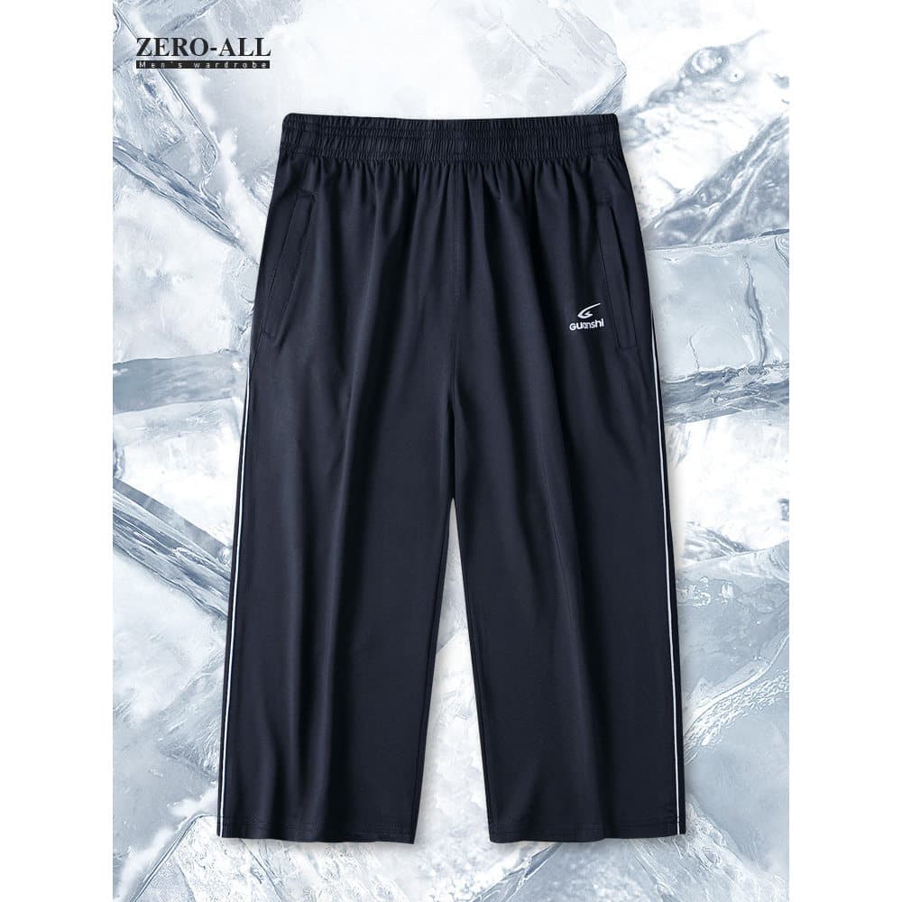 Calças cortadas de seda gelo homens calças de idosos de meia-idade pai oito pontos Casual verão fino Shorts sênior mascu