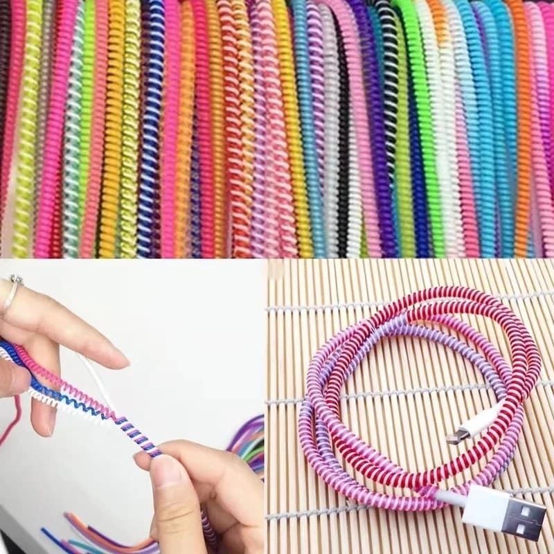 Cor Aleatória TPU Espiral Protetor De Cabo De Carregamento USB Enrolador Proteção Fone De Ouvido