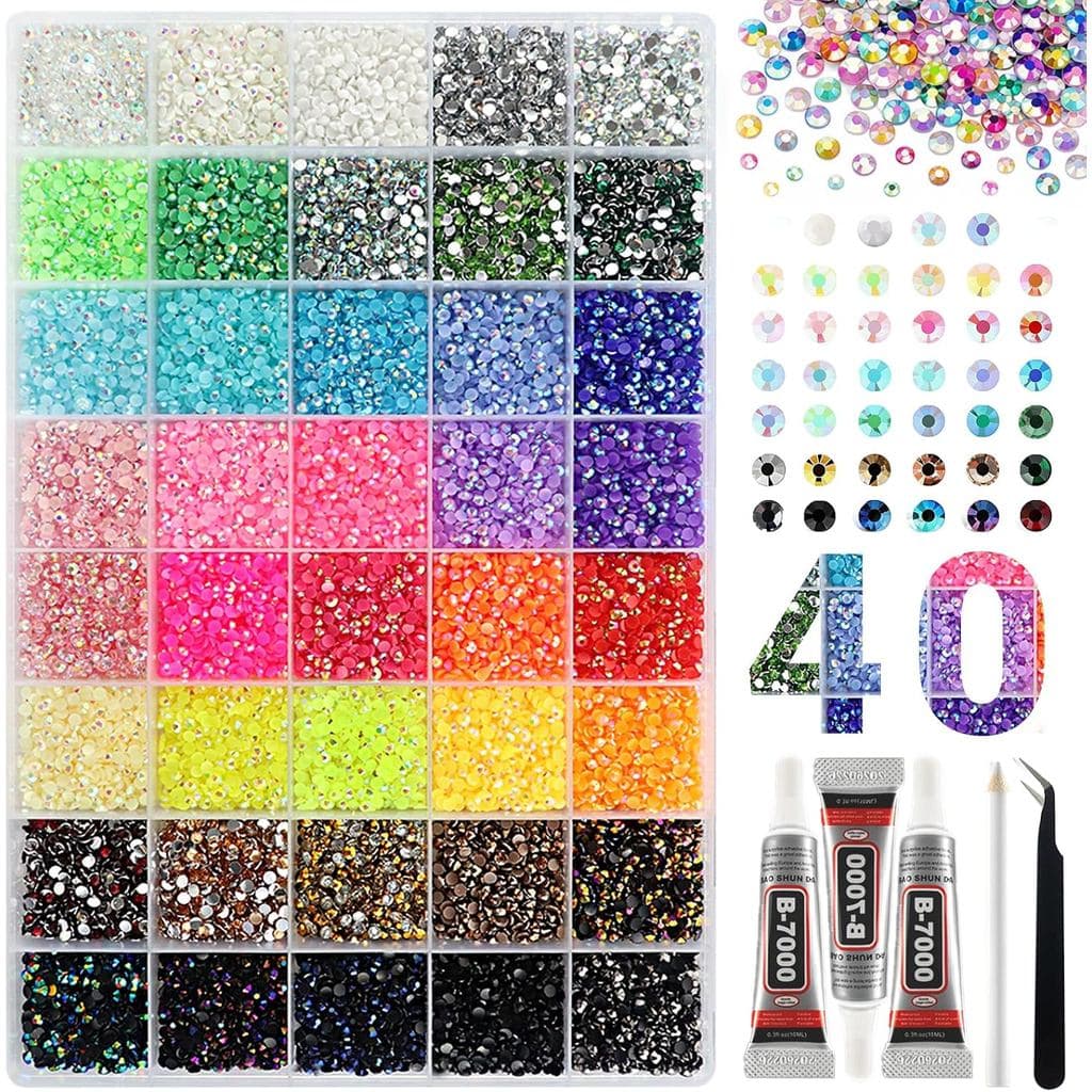 Kit Deslumbrante de 40 Cores, 32000 Peças de Strass de Resina Jelly de 3mm |   Pedras decorativas com base plana, com co
