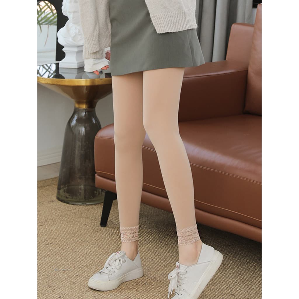Primavera outono rendas tornozelo-perna calças cor da pele Leggings de renda feminino exterior Wear cor de carne pernas