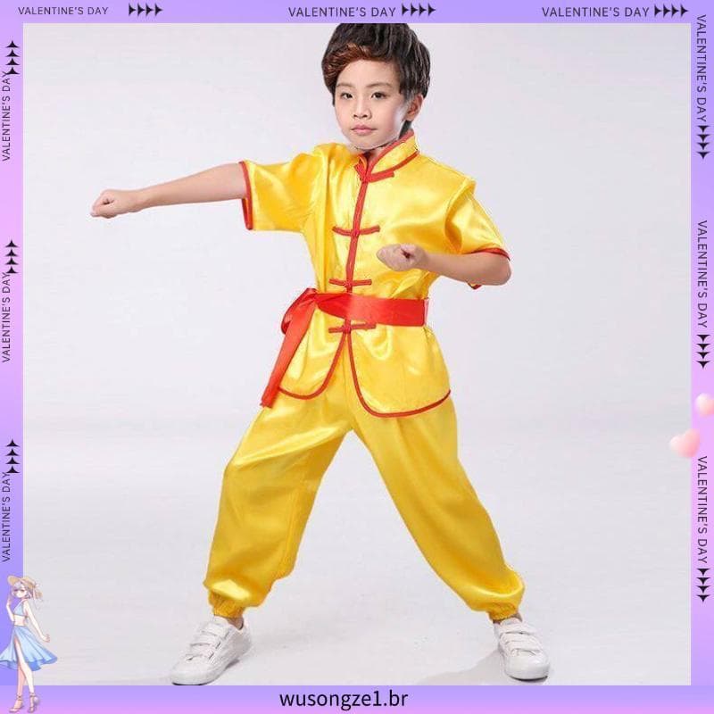 Crianças crianças artes marciais desempenho competição prática Tai Chi Kung Fu traje longo manga curta meninos meninas c