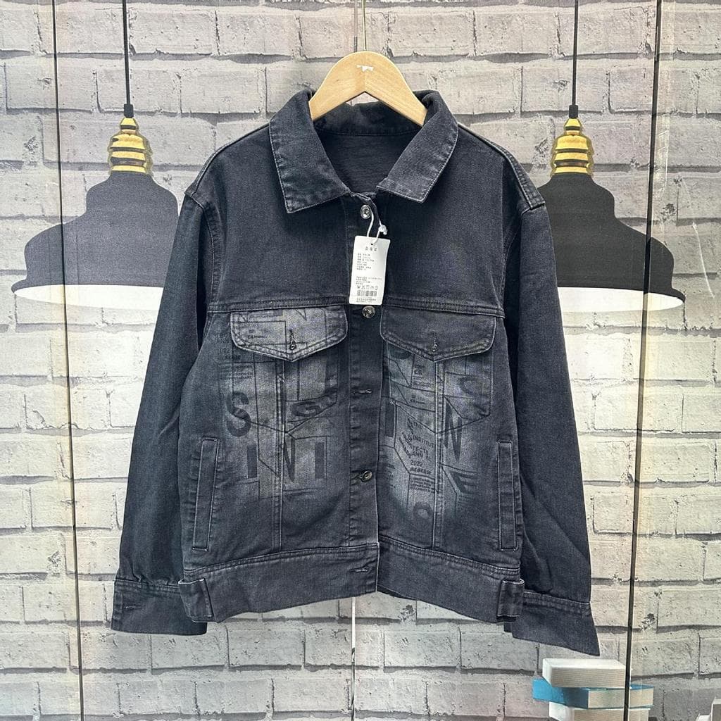 Original bons produtos primavera jeans feminino solto tamanho grande impresso jaqueta jeans feminina D512