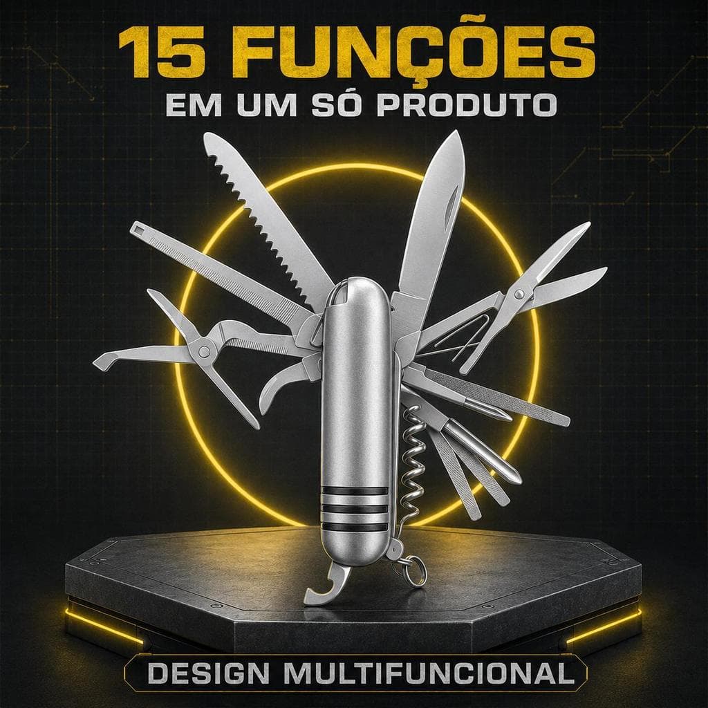 Canivete Multifuncional 15 em 1 Inox Portátil Camping Pesca Sobrevivência Ferramenta Bolso