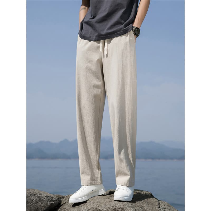 Calças casuais masculinas verão calças esportivas finas 2026 novo estilo masculino calças de algodão puro calças retas m