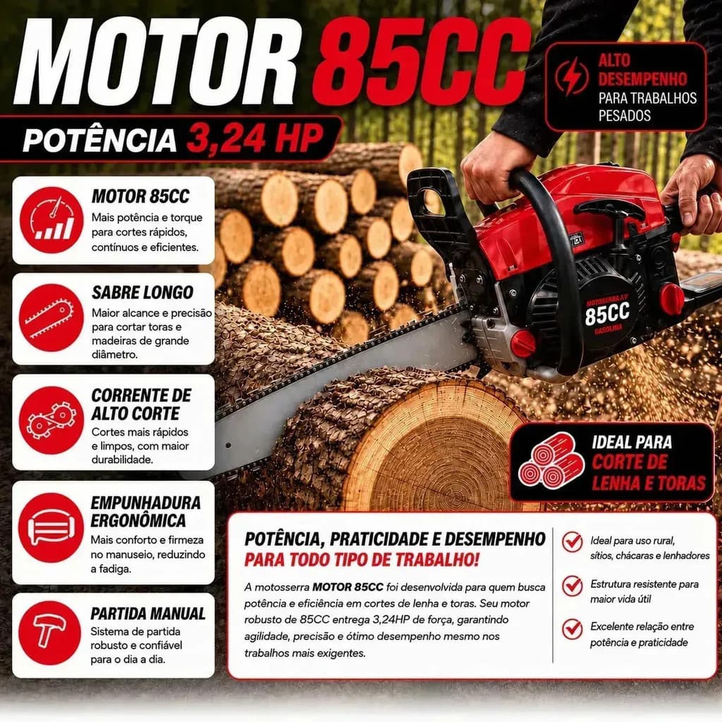 MOTOSSERRA KASAC 85CC A GASOLINA EQUIPAMENTO DE ALTO DESEMPENHO